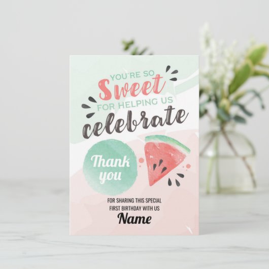 Vielen Dank an einen Melon First Birthday Card Swe Einladung (Stehend Vorderseite)