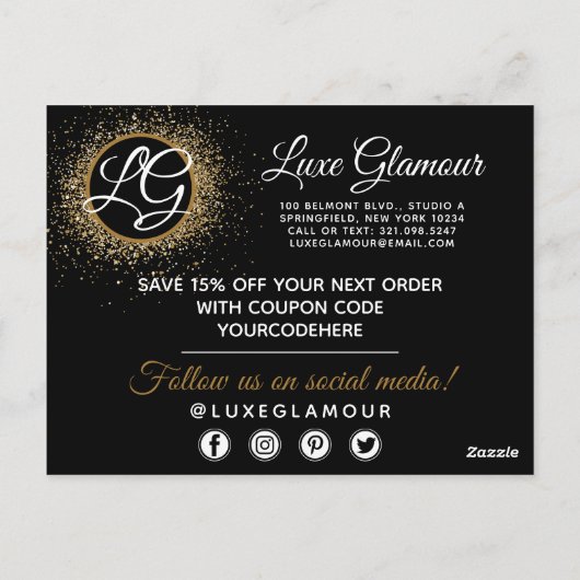 Vielen Dank an Glamour Gold Eye Lashes Makeup Coup Postkarte (Rückseite)