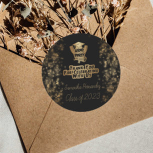 Vielen Dank an Gold Glitzer & Black Graduation Par Runder Aufkleber