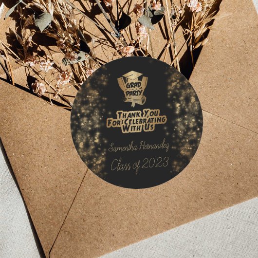 Vielen Dank an Gold Glitzer & Black Graduation Par Runder Aufkleber