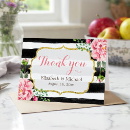 Vielen Dank an Gold Glitzer Watercolor Floral Stri Dankeskarte
