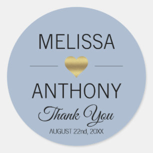 Vielen Dank an Gold Heart Dusty Blue Wedding Siege Runder Aufkleber