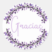 Vielen Dank an Gracias Violet Typografy Wreath Runder Aufkleber (Vorderseite)