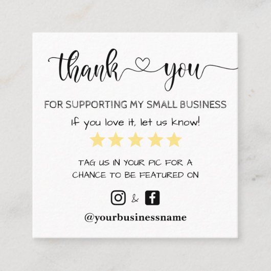 Vielen Dank an kleine Unternehmen Facebook instagr Telefonnummerkarte (Vorderseite)