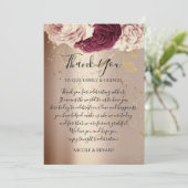 Vielen Dank an Monogram Pink Florals Marsala Rose Einladung (Stehend Vorderseite)