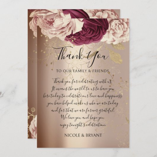 Vielen Dank an Monogram Pink Florals Marsala Rose Einladung (Vorne/Hinten)