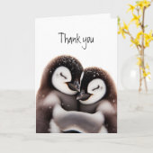 Vielen Dank an Niedlich Cuddling Penguin Birds Karte (Gelbe Blume)