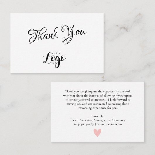 Vielen Dank an Real Anwesen Agent Broker Client Visitenkarte (Vorne/Hinten)