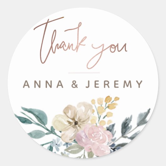 Vielen Dank an Rose Gold Floral Wedding Sticker (Vorderseite)