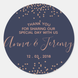 Vielen Dank an Rose Gold und Navy Blue Confetti St Runder Aufkleber