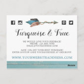 Vielen Dank an Rustic Türkise Wood Feather Arrow B Postkarte (Rückseite)