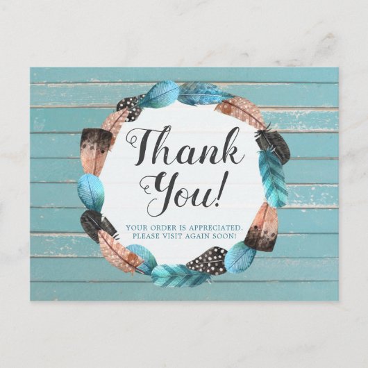 Vielen Dank an Rustic Türkise Wood Feather Arrow B Postkarte (Vorderseite)