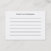 Vielen Dank Anmerkungen von Babysitter Visitenkarte (Rückseite)