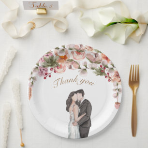 Vielen Dank Aquarell florale niedliche Hochzeit Pappteller