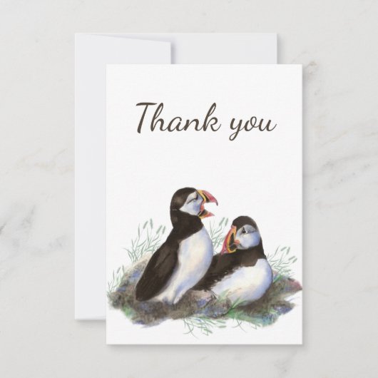 Vielen Dank, Aquarell Puffin Birds Blank Inside Dankeskarte (Vorderseite)