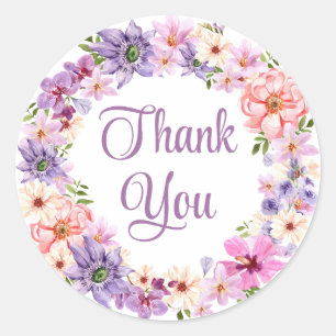Vielen Dank Aquarell violette Blumen elegant Runder Aufkleber