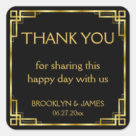 Vielen Dank Art Deco Black Square Stickers