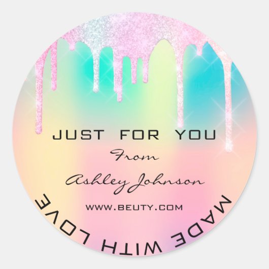 Vielen Dank aus Liebe Unicorn Holograph Rainbow Runder Aufkleber (Vorderseite)