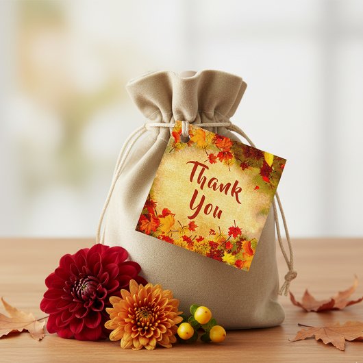 Vielen Dank Autumn Leaves auf Old Paper Background Geschenkanhänger