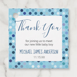 Vielen Dank Baby Boy Shower Blue Polka Dots Geschenkanhänger