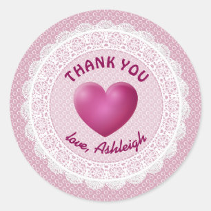 Vielen Dank Baby Dusche Pink Heart and Lace A04 Runder Aufkleber