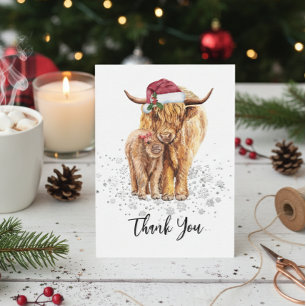 Vielen Dank Baby Shower Highland Kuh Weihnachten Mitteilungskarte