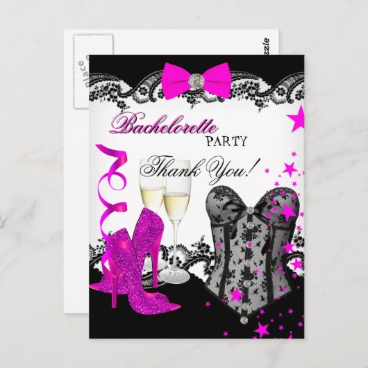 Vielen Dank Bachelorette Lace Pink Corset Champagn Postkarte (Vorne/Hinten)