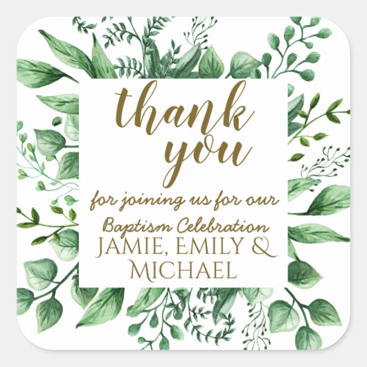 Vielen Dank BAPTISM Sticker , botanische Blätter B (Vorderseite)