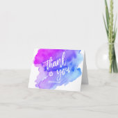 Vielen Dank Bat Bar Mitzvah Watercolor Blue Lila Dankeskarte (Vorderseite)