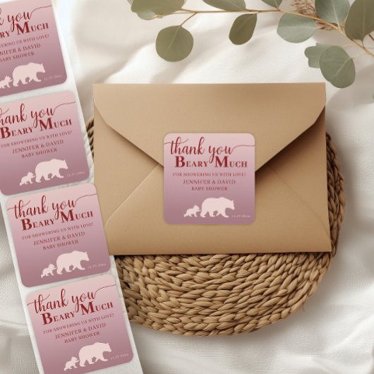 Vielen Dank Beary Much Baby Shower Sticker Girl