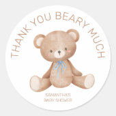 Vielen Dank Beary Much Teddy Bear Boy Baby Dusche Runder Aufkleber (Vorderseite)