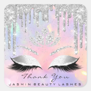 Vielen Dank Beauty Lashes Bridal Holographic Glitz Quadratischer Aufkleber