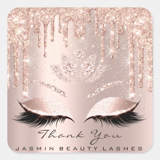 Vielen Dank Beauty Lashes Lotus Bridal Rose Glitze Quadratischer Aufkleber (Vorderseite)