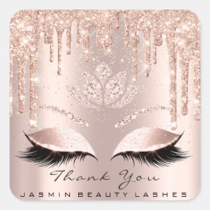 Vielen Dank Beauty Lashes Lotus Bridal Rose Glitze Quadratischer Aufkleber