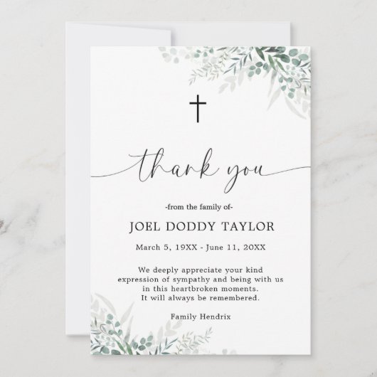 Vielen Dank Beerdigung Greenery Beileid Gkurze Kar Dankeskarte (Vorderseite)