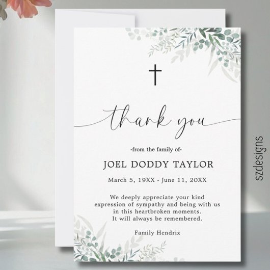 Vielen Dank Beerdigung Greenery Beileid Gkurze Kar Dankeskarte