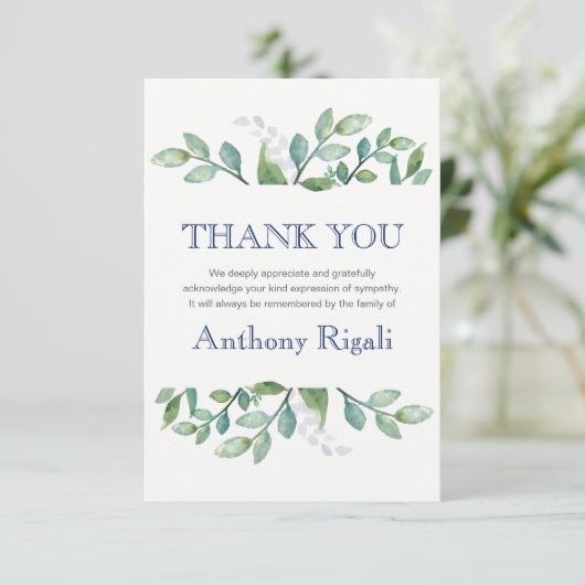 Vielen Dank Beerdigung Note Card Green Suite Dankeskarte (Stehend Vorderseite)