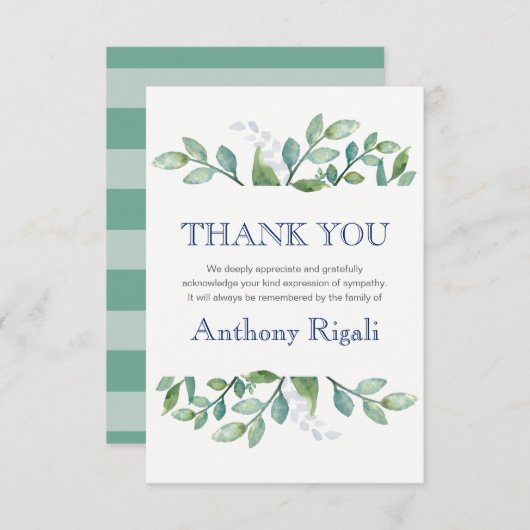 Vielen Dank Beerdigung Note Card Green Suite Dankeskarte (Vorne/Hinten)