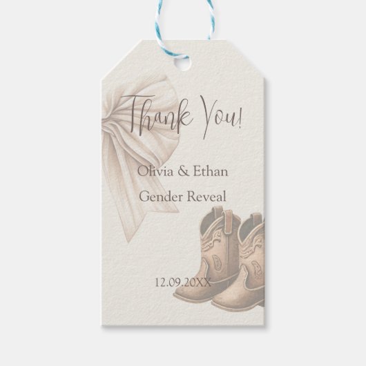 Vielen Dank Beige Stiefel oder Bows Gender Reveve Geschenkanhänger (Vorderseite)