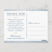 Vielen Dank Beileid Blue Floral Cross Post Card Postkarte (Rückseite)