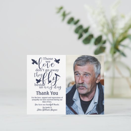 Vielen Dank Beileid, die wir lieben Vogel Dankeskarte (Stehend Vorderseite)