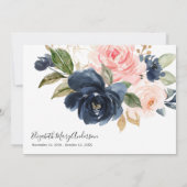 Vielen Dank Bereavement Navy Pink Floral Memorial Dankeskarte (Rückseite)