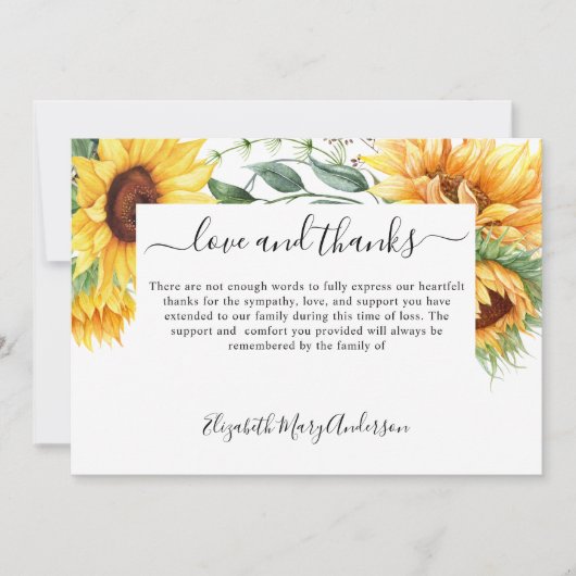 Vielen Dank Bereavement Sonnenblumengedenkmal Dankeskarte (Vorderseite)