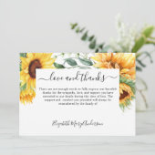 Vielen Dank Bereavement Sonnenblumengedenkmal Dankeskarte (Stehend Vorderseite)