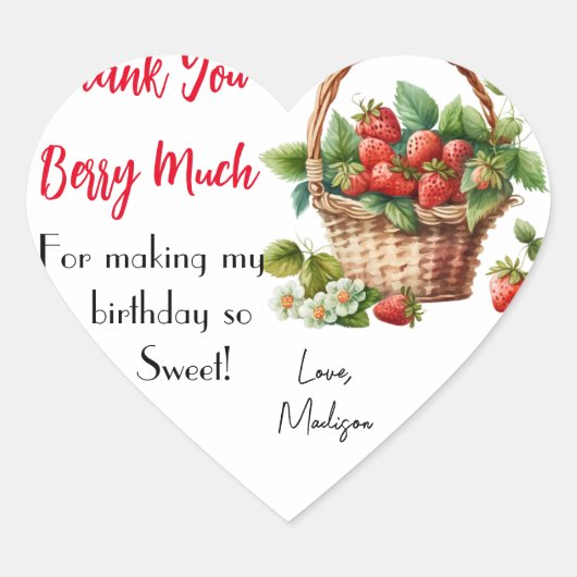 Vielen Dank, Berry Much Strawberries Floral Geburt Herz-Aufkleber (Vorderseite)