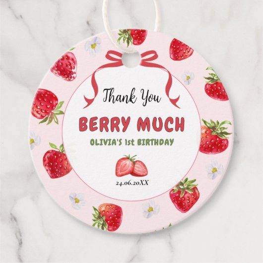 Vielen Dank, Berry Much Strawberry 1. Geburtstag Geschenkanhänger (Vorderseite)