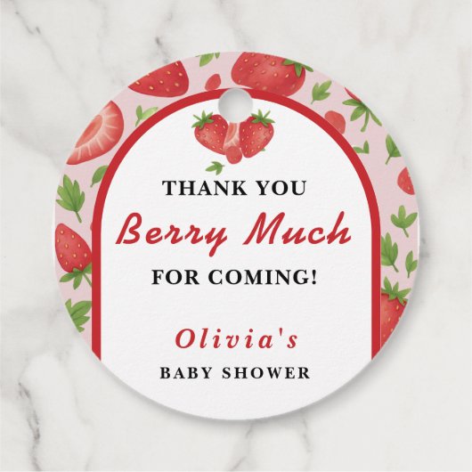 Vielen Dank Berry Much Strawberry Baby Dusche Geschenkanhänger (Rückseite)