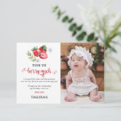 Vielen Dank, 'Berry Much' Strawberry Birthday Foto Dankeskarte (Stehend Vorderseite)