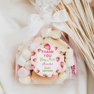 Vielen Dank Berry Much Strawberry Pink Baby Shower Runder Aufkleber