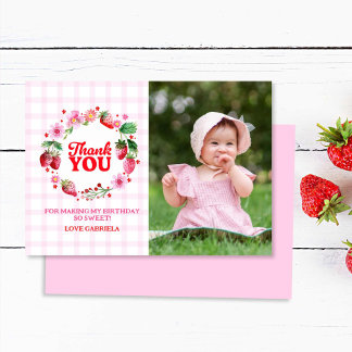 Vielen Dank Berry Sweet Strawberry Birthday Foto Dankeskarte